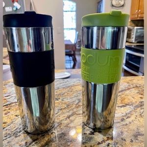 Set of Two BODUM Stainless Steel Travel Mugs